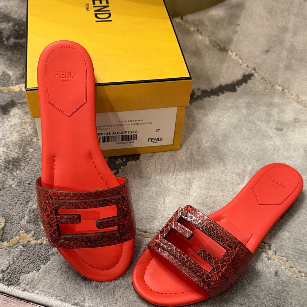 Fendi Baguette Snake Embossed Leather Slides